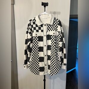 Mixed Checker Corduroy Shacket (Black)